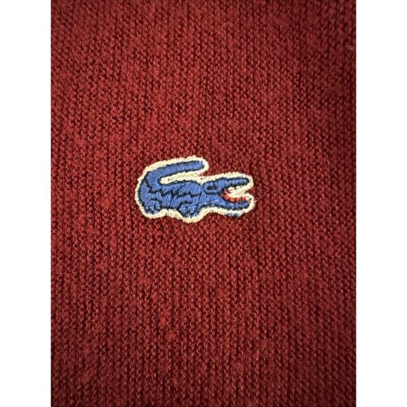 Vintage Izod Lacoste Sweater Mens L Deep Red V Neck Pullover Blue Croc Logo - Picture 4 of 4